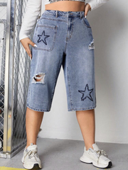 Short Bermuda larga con bordado de estrellas