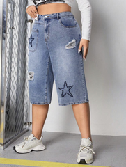 Short Bermuda larga con bordado de estrellas