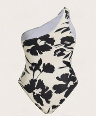 Traje de baño floral de un solo hombro
