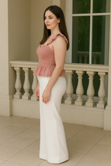 Pantalón talle medio bota recta blanco